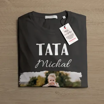 Personalizowana koszulka dla taty ze zdjęciem i imieniem czarna męska