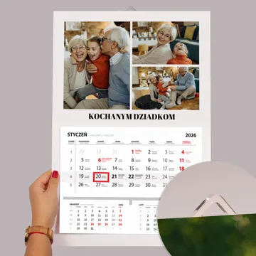 Foto kalendarz jednodzielny ze zdjęć z zawieszką kolaż z Twoim podpisem prezent dla babci i dziadka