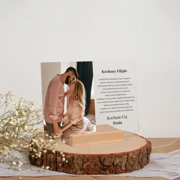 Druk na szkle ze zdjęciem i życzeniami prezent dla Niego na Dzień Chłopaka 15x21 cm