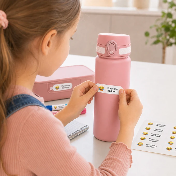 Naklejki imienne w 1 dzień na przybory szkolne dziecka emoji śmiech arkusz 58 sztuk
