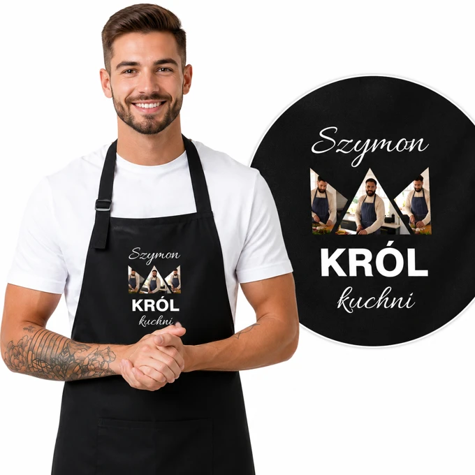 Fartuch z imieniem zdjęciem Król Kuchni na prezent
