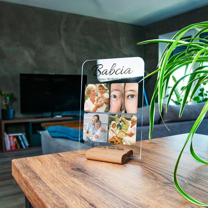 Zdjęcie na szkle dla Babci statuetka z dedykacją A5