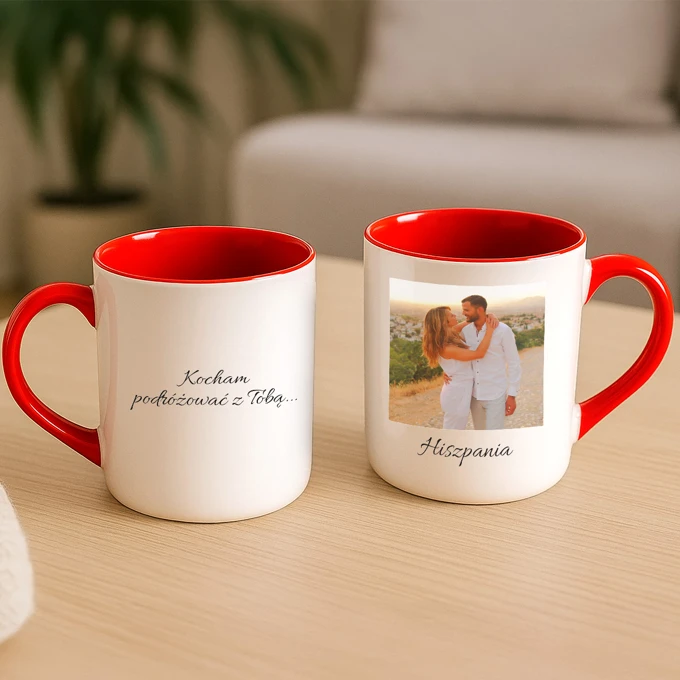 Kubek z Twoich zdjęć z podpisem czerwony