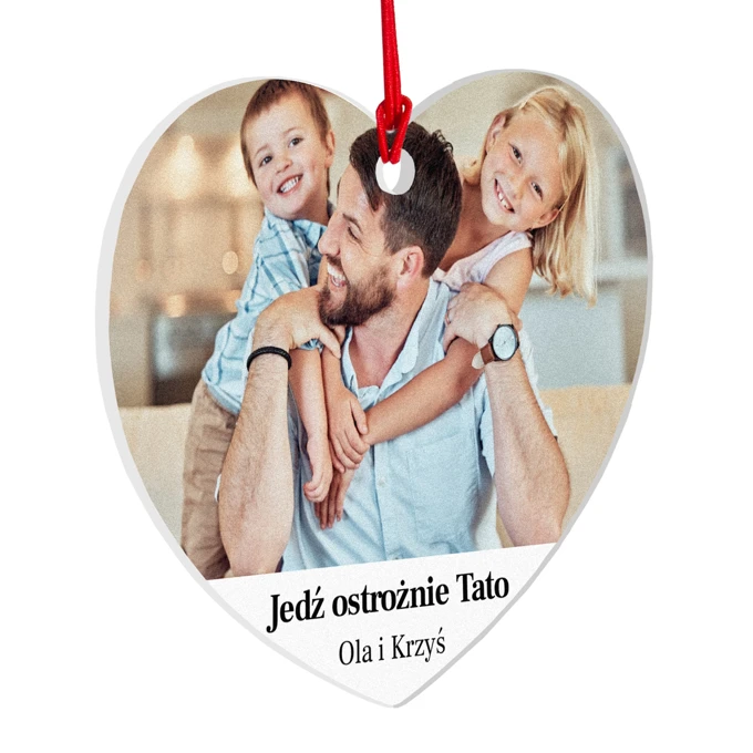 Zawieszka do auta Jedź ostrożnie Tato prezent na Dzień Ojca ze zdjęciem podpisem