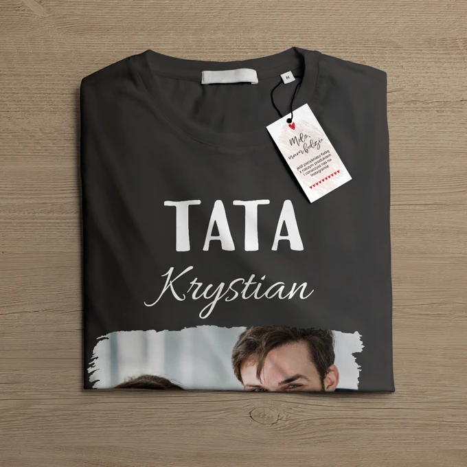 Koszulka ze zdjęciem i imieniem dla taty czarna męska