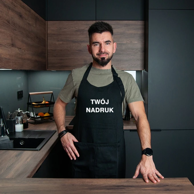 Fartuch kuchenny z Twoim nadrukiem czarny z tekstem logo