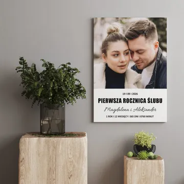 Prezent na 1 rocznicę ślubu zdjęcie na płótnie 30x40 cm Twój tekst imiona