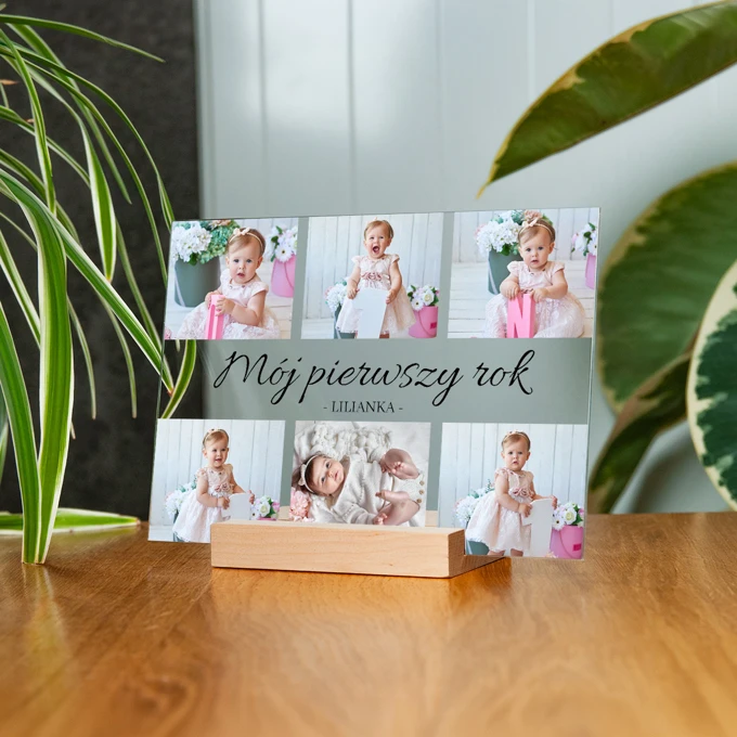 Ramka mój pierwszy rok druk na szkle kolaż zdjęć prezent na roczek 21x15 cm