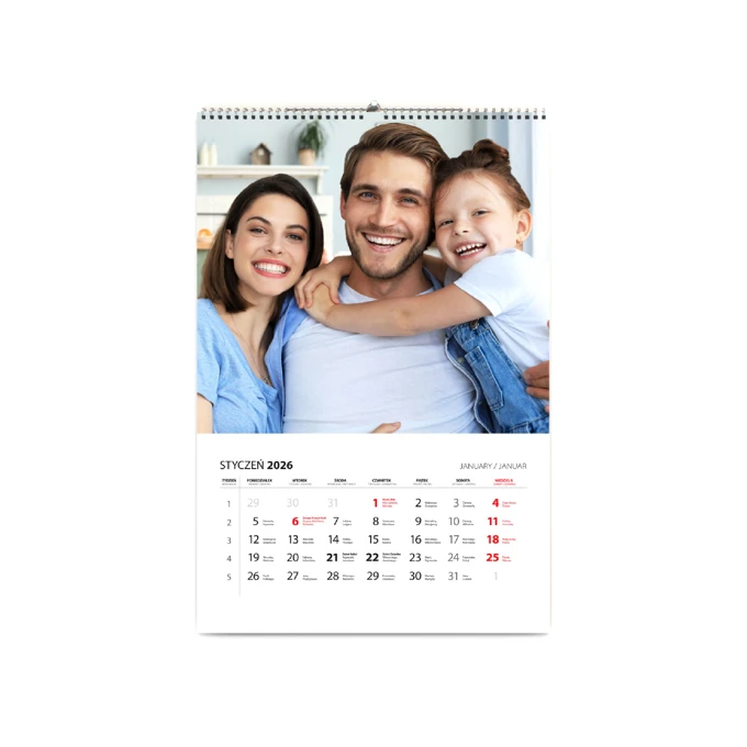 Personalizowany kalendarz ze zdjęciami na 2026 rok ścienny 13 stron na prezent A4