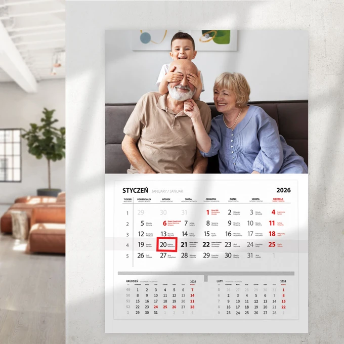 Prezent na Dzień Babci i Dziadka foto-kalendarz ścienny A3+