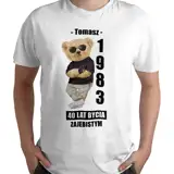 Koszulka z rocznikiem datą urodzenia nadrukiem imieniem zajebisty chłopak męska biała rozmiar L