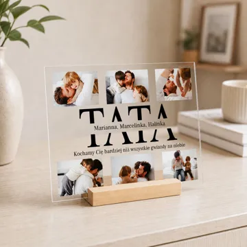 Druk na szkle kolaż zdjęć z imionami dzieci na prezent dla Taty 21x15 cm