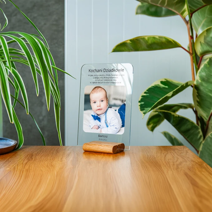 Podziękowania dla dziadków na chrzest ze zdjęciem dziecka ramka A5