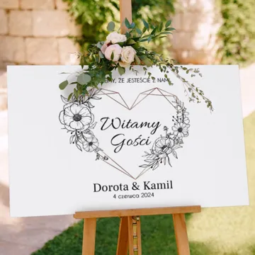 Tablica powitalna ślubna dla gości weselnych na płótnie własna personalizacja 60x40 cm