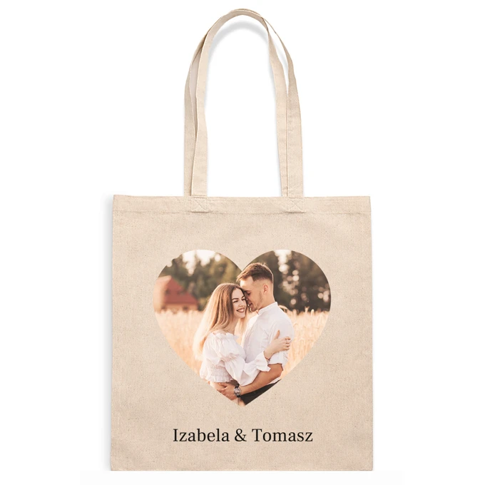 Bawełniana torba na prezent dla pary Twoje zdjęcie imiona