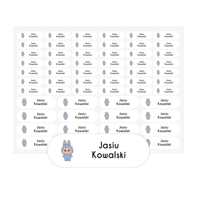 Naprasowanki imienne na ubrania szkolne dla dzieci 58 sztuk potworek niebieski