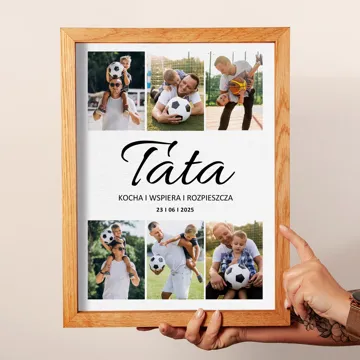 Personalizowany obraz na płótnie w drewnianej ramie na Dzień Taty kolaż zdjęć na prezent