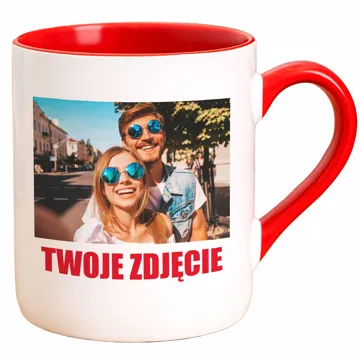 Kubek z własnym nadrukiem zdjęciem tekstem grafiką czerwony