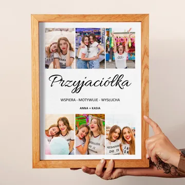 Prezent dla Przyjaciółki kolaż zdjęć na płótnie w drewnianej ramie własny tekst imiona obraz 30x40 cm