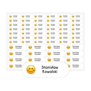 Wodoodporne naklejki imienne na przybory szkolne arkusz 58 sztuk emoji uśmiech