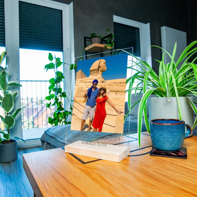 Zdjęcie na szkle z wakacji z podpisem ramka na pamiątkę z wakacji 21x30 cm