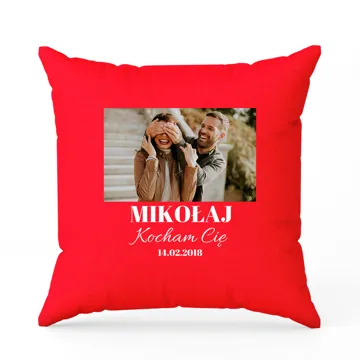 Poduszka z Twojego zdjęcia z podpisem czerwona