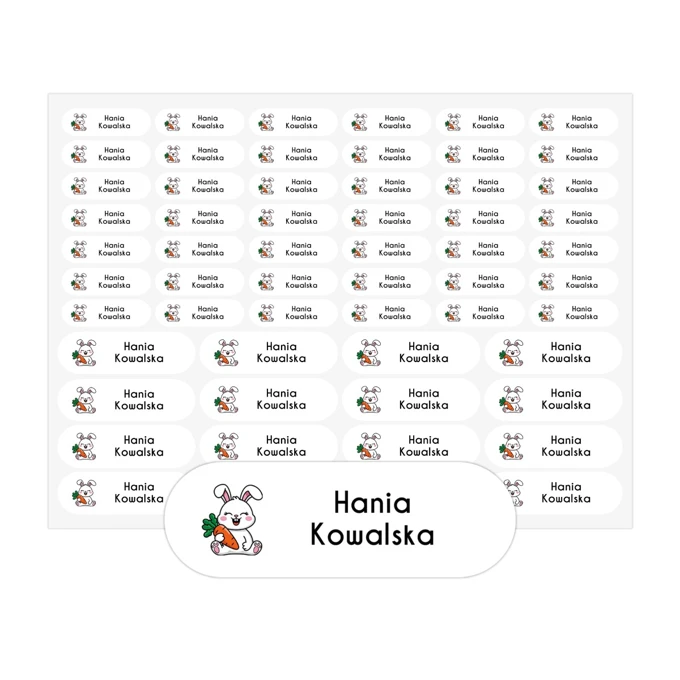 Imienniki dla dzieci na odzież naprasowanki imienne arkusz 58 sztuk królik