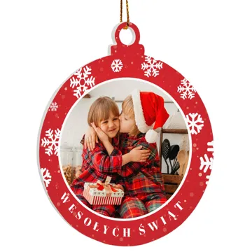 Akrylowa bombka ze zdjęciem z czerwoną ramką