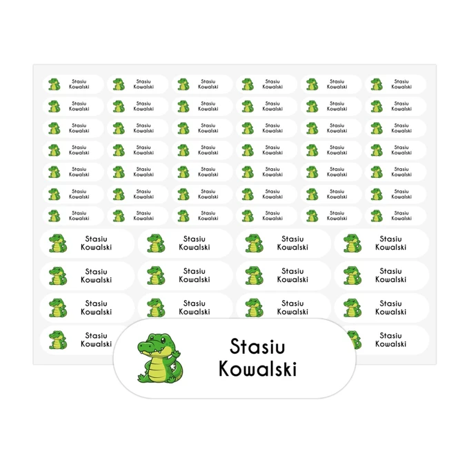 Naklejki wodoodporne imienne do przedszkola krokodyl arkusz 58 sztuk