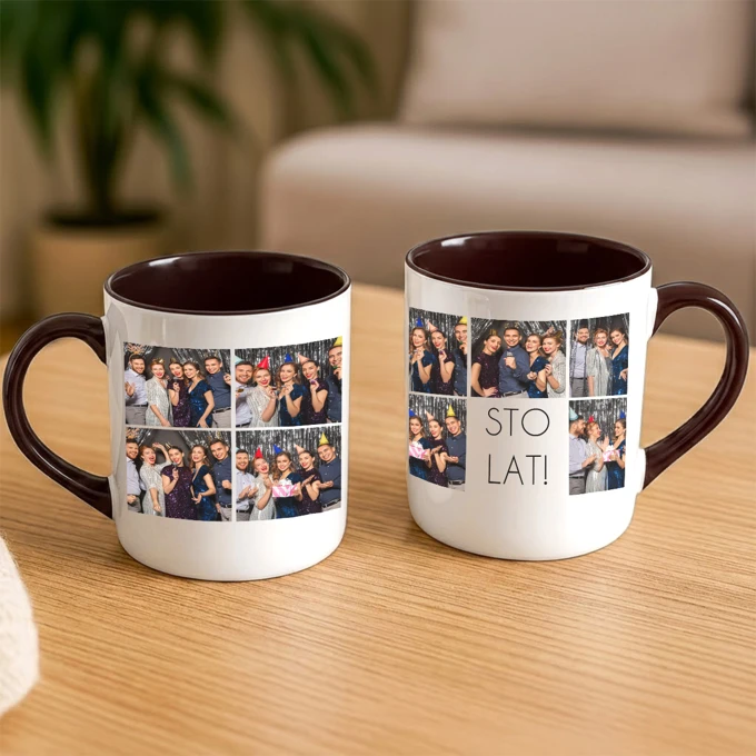 Kubek ze zdjęciem na urodziny Twój nadruk z czarnym wnętrzem