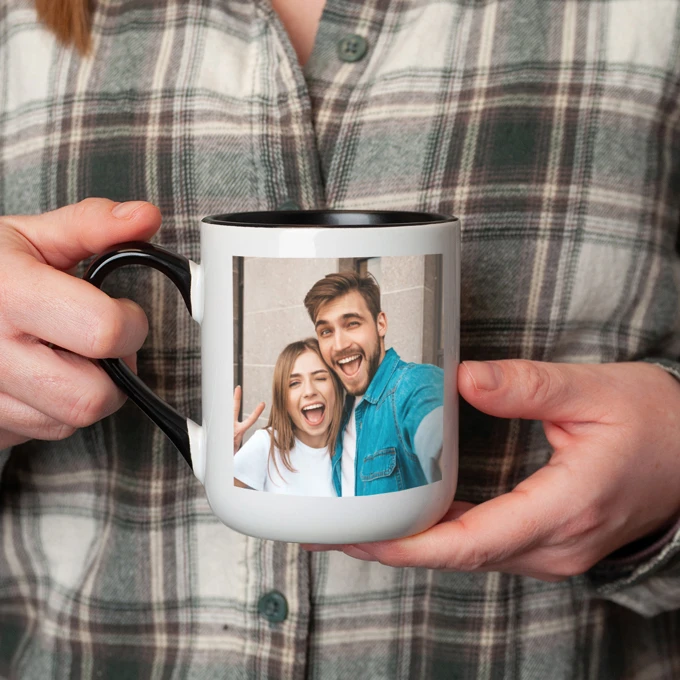 Kubek ze zdjęciem czarne ucho czarny środek personalizowany