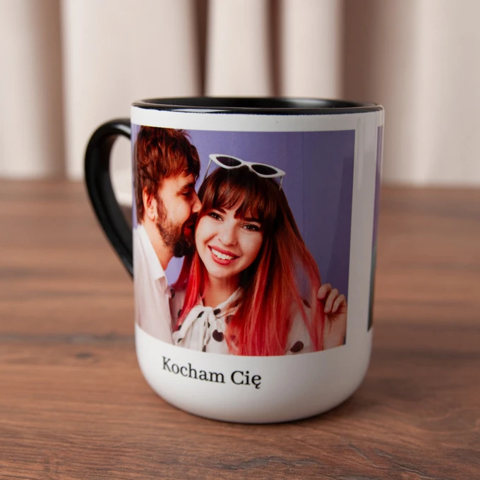 Personalizowany kubek ze zdjęciem podpisem czarny środek i uchwyt