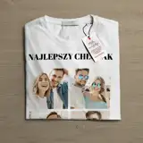 Koszulka dla chłopaka z własnym zdjęciem nadrukiem kolaż 4 zdjęcia biała męska na Dzień Chłopaka rozm. XL