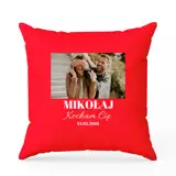 Poduszka z Twojego zdjęcia z podpisem czerwona