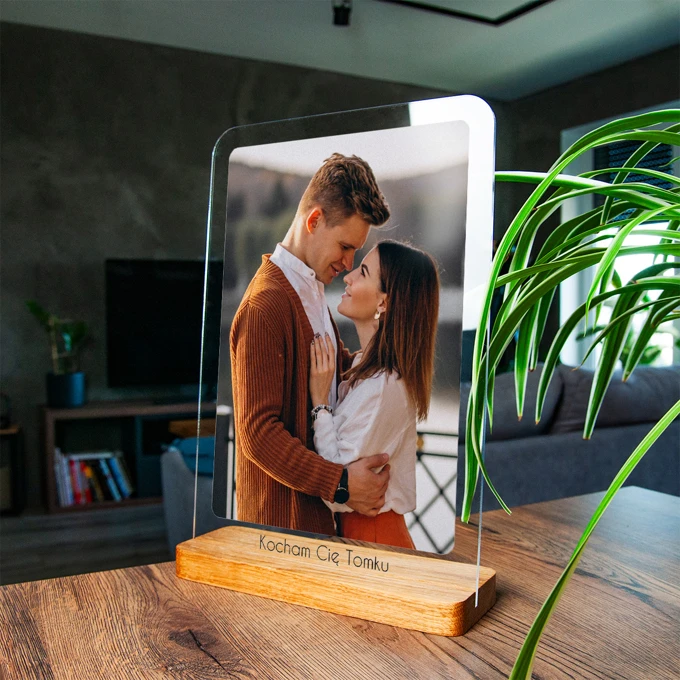 Ramka z Twoim zdjęciem i tekstem na szkle akrylowym zdjęcie na szkle A4