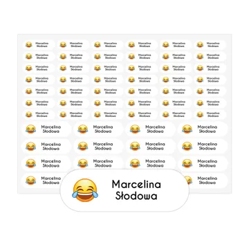 Naklejki imienne w 1 dzień na przybory szkolne dziecka emoji śmiech arkusz 58 sztuk