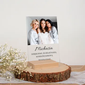 Podziękowanie dla świadkowej druhny na szkle akrylowym ze zdjęciem 15x21 cm