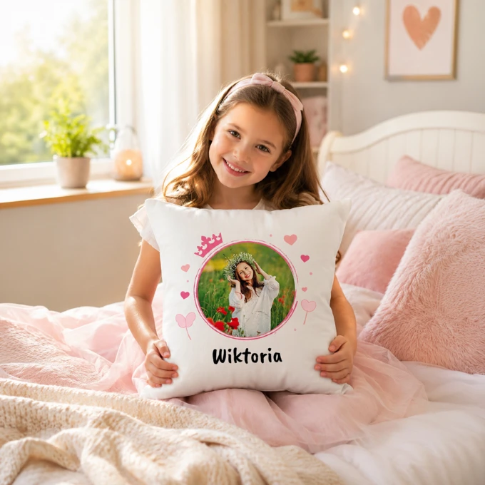 Poduszka personalizowana dla dziewczynki ze zdjęciem prezent na Dzień Dziecka