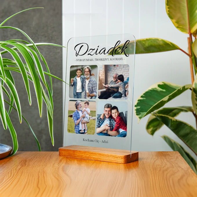 Zdjęcie na szkle dla Dziadka statuetka z dedykacją A4
