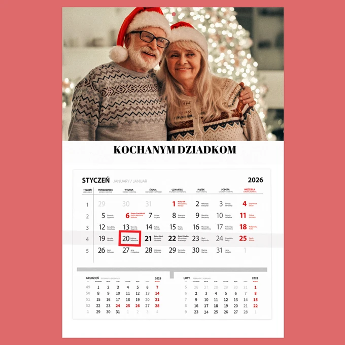 Kalendarz jednodzielny ze zdjęciem na prezent dla babci i dziadka