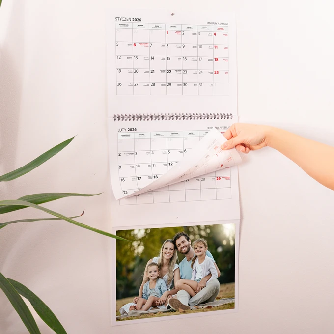Fotokalendarz trójdzielny z Twoim zdjęciem XL długi planer ścienny z zawieszką 71 cm