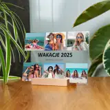 Kolaż zdjęć z wakacji na szkle statuetka własny podpis 21x15 cm