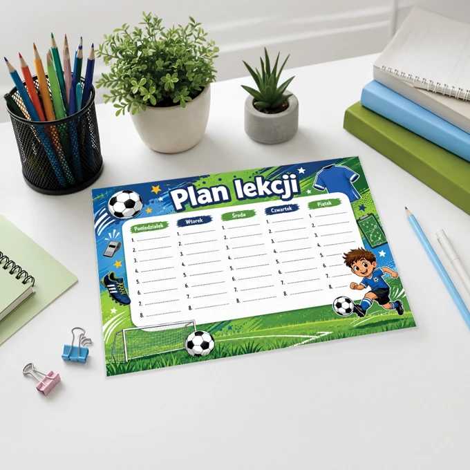 Plan lekcji duży A4 dla chłopca piłkarz - zestaw 2 sztuki