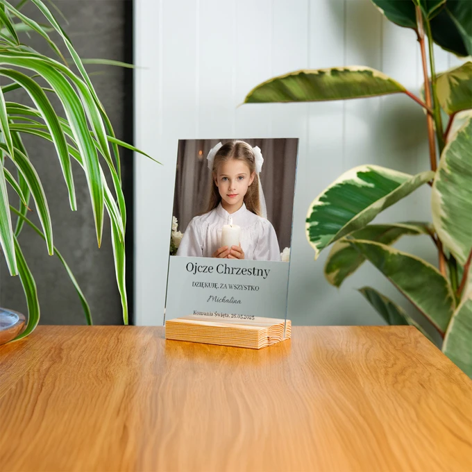Podziękowanie dla Ojca Chrzestnego na komunię zdjęcie na szkle z dedykacją 15x21 cm