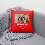 Poduszka z Twojego zdjęcia z podpisem czerwona