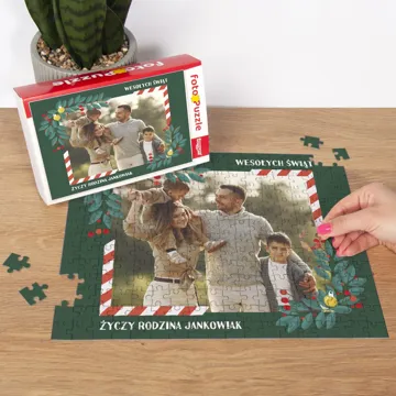 Puzzle ze zdjęcia fotopuzzle z pudełkiem 252 elementów własny tekst na prezent świąteczny