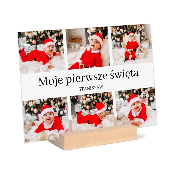 Pleksi z nadrukiem Moje Pierwsze Święta kolaż zdjęć własny tekst 21x15 cm