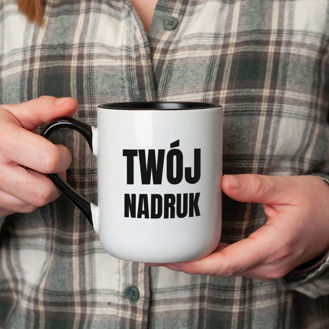 Kubek z Twoim nadrukiem własnym projektem czarne ucho czarny środek