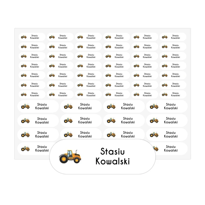 Naklejki imienne zestaw 58 sztuk wodoodporne traktor