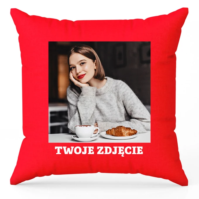 Poduszka z Twoim zdjęciem nadrukiem czerwona